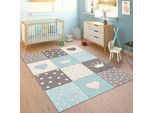 Paco Home Kinderteppich »Cosmo 339«, rechteckig, 16 mm Höhe, Kurzflor, Pastell-Farben, 3D-Effekt, Motiv Herz, Punkte & Krone