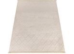 Teppich PACO HOME "Buckman 467", beige (creme), B:80cm H:11mm L:150cm, Polyester, Teppiche, Teppich, Kurzflor, Uni Farben, Hoch-Tief Effekt, Rauten, mit Fransen