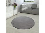 Fellteppich PACO HOME "Rabbit 780", grau (anthrazit), H:26mm Ø:160cm, Polyester, Teppiche, Fellteppich, Kunstfell, Kaninchenfell-Haptik, echter Kuschelteppich, Uni-Farben