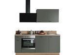 Küchenzeile KOCHSTATION "KS-Scafa, vormontiert, mit höhenverstellbaren Füßen", braun (front: anthrazit, korpus: bergeiche nachbildung, arbeitsplatte: bergeiche nachbildung), B:200cm T:60cm, Komplettküchen-Sets, vormontiert, wahlweise mit E-Geräten, mit Soft-Close, Breite 200 cm