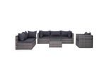 vidaXL 7-tlg. Garten-Sofagarnitur mit Polster&Kissen Poly Rattan Grau