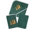 Wörner Handtuch Set »Erdmännchen pinie Kapuzenbadetuch mit 2 Waschhandschuhen«, (Spar-Set, 3 St., Kapuzenhandtuch 80 x 80 cm-2x Waschhandschuhe 15 x 21 cm), mit süsser Stickerei Erdmännchen