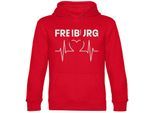 multifanshop Kapuzen Sweatshirt - Freiburg - Herzschlag - Druck weiß - Hoodie