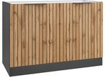 Spülenschrank KOCHSTATION "KS-Lagos", grau (listrado eiche, grafitgrau), B:120cm H:82cm T:60cm, Holzwerkstoff, Schränke, Breite 120 cm, wahlweise mit Spülbecken in edelstahl oder schwarz