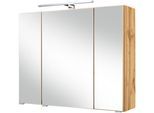 Spiegelschrank WELLTIME "Malibu", braun (eiche), B:80cm H:64cm T:20cm, Holzwerkstoff, Schränke, Spiegelschrank, Breite 80 cm, mit Spiegeltüren und Türendämpfern