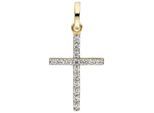 Kreuzanhänger JOBO "Anhänger Kreuz", gelb (gelbgold 375), Schmuckanhänger, Damen, Gelbgold 375, 375 Gold mit Zirkonia