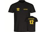 multifanshop Kinder T-Shirt - Dortmund - Trikot Nummer 12 - Druck gelb - Kind