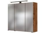 Spiegelschrank WELLTIME "Luena", braun (eiche), B:70cm H:64cm T:20cm, Holzwerkstoff, Schränke, Spiegelschrank, Breite 70 cm, mit 3D-Effekt, dank drei Spiegeltüren