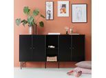 Sideboard HAMMEL FURNITURE "Mistral Kubus", schwarz, B:169,8cm H:89cm T:32,5cm, Holzwerkstoff, Massivholz, Sideboards, Sideboard, mit vier Türen und Metall Füße, Breite: 169,8 cm