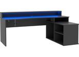 Gamingtisch FORTE "Tezaur", schwarz, B:200cm H:91,1cm T:125,4cm, Tische, Eckschreibtisch mit RGB-Beleuchtung, Tower rechts/links montierbar