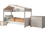 Schlafzimmer-Set GAMI "Set 3 Tlg", weiß (weiß, kastanie natur), B:103cm H:165cm T:212cm, Holzwerkstoff, Schlafzimmermöbel-Sets, Ein richtiges Hausbett