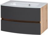 Waschtisch WELLTIME "Kaunas", grau (matt grau, wotaneiche, wotaneiche), B:80cm H:56cm T:47cm, Waschtische, Waschtisch, Breite 80 cm, mit Soft-Close Funktion