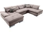 Wohnlandschaft "SO 4100 komfortable Federkernunterfederung, inkl. Kopfteilverstellung", grau (steelgrau 38), B:365cm H:80cm T:225cm, SET ONE BY MUSTERRING, Sofas, Wohnlandschaft, wahlweise Bettfunktion und Sitztiefenverstellung, U-Form