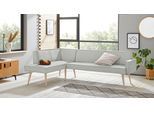 Eckbank EXXPO - SOFA FASHION "Lungo, moderne Kedernaht, bequem und elegant, hoher Holzfuß", beige (beige melange), B:158cm H:84cm T:239cm, 100% Polyester, Sitzbänke, Eckbank, hochwertige Detailverarbeitung, frei im Raum stellbar