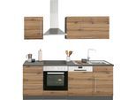 Küchenzeile KOCHSTATION "KS-Samos", braun (küche: natur, front: wotaneiche, korpus: grafitgrau, arbeitsplatte: anthrazit), B:220cm H:200cm T:60cm, Komplettküchen-Sets, Küchenzeile, Breite 220 cm, wahlweise mit E-Geräten, mit Arbeitsplatte