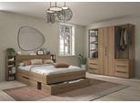 Schlafzimmer-Set GAMI, braun (eiche helvezia), B:205cm H:90cm T:15cm, Melamin, Schlafzimmermöbel-Sets, Elegantes Zimmer mit praktischen & funktionalen Aufbewahrungselementen