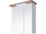 Spiegelschrank SAPHIR "Quickset 923 Badschrank, 2 Spiegeltüren, 2 Einlegeböden, 60 cm breit", weiß (weiß glanz, riviera eiche), B:60cm H:72cm T:20cm, Holzwerkstoff, Schränke, Spiegelschrank, inkl. LED-Beleuchtung, Türdämpfer, Schalter-/Steckdosenkombination