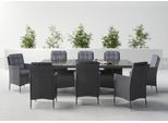 KONIFERA Garten-Essgruppe »Korfu«, (Set, 17 tlg., 8x Sessel, 1x Tisch 200x100x73,5cm, inkl. Auflagen, inkl. Schutzhülle), Polyrattan, Stahl, Ablagefläche unter der Tischplatte, Dunkelgrau