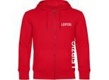 multifanshop Kapuzen Sweatshirt Jacke - Leipzig - Brust & Seite - Druck weiß - Sweat