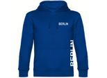 multifanshop Kapuzen Sweatshirt - Berlin blau - Brust & Seite - Druck weiß - Hoodie