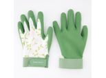 Grüne Gartenhandschuhe mit Blumenmuster