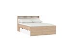Stauraumbett ANDAS "Ikast Bett, Bettgestell, Stauraum, Aufbewahrung", weiß (jackson hickory, weiß), B:149,8cm H:96,8cm L:216cm, Betten, Stauraumbett, Liegefläche 140x200 cm, 2 Schubladen