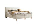 Boxxx Boxspringbett , Beige , Textil , Buche , massiv , H2 + H3 , 180x200 cm , Stoffauswahl, Topper durchgehend, Matratze in verschiedenen Härtegraden erhältlich, Matratze geteilt , Schlafzimmer, Betten, Boxspringbetten