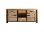 Livetastic Sideboard , Sheeshamfarben , Metall , Sheesham , massiv , 1 Fächer , 3 Schubladen , 175x75x40 cm , Handmade in India , Beleuchtung , Holzmöbel, Kommoden Holz, Sideboards Holz