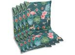 Xxxl Sesselauflagenset , Blau, Grün, Rosa , Textil , 4-teilig , Flamingo , Füllung: Schaumstoff, Vlies , 50x7x100 cm , Oeko-Tex® Standard 100 , pflegeleicht, hochwertige Qualität, langlebig, für den Außenbereich geeignet, mittels Bändern zu befestigen, mittels Gurtband zu befestigen , Gartenmöbel, Gartenpolster & Auflagen, Sesselauflagen