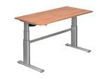 Venda Schreibtisch , Silberfarben, Nussbaumfarben , Metall, Holzwerkstoff , rechteckig , C-Form , 80x66-130x160 cm , DIN EN ISO 14001, DIN EN ISO 9001, FSC Mix , höhenverstellbar , Büromöbel, Schreibtische, Schreibtische
