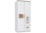 Mid.you Babykleiderschrank , Weiß, Eichefarben , Holzwerkstoff , 3 Fächer , 3 Schubladen , 91x199x58 cm , BQ - Bündnis für Qualität, Made in Germany, DIN EN ISO 9001 , umfangreiches Zubehör erhältlich, in verschiedenen Größen erhältlich, in verschiedenen Holzdekoren erhältlich , Schlafzimmer, Komplette Schlafzimmer und Serien, Schlafzimmerserien
