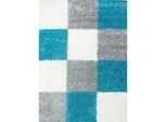 Novel Hochflorteppich , Türkis , Textil , Karo , rechteckig , 60x110 cm , Oeko-Tex® Standard 100 , für Fußbodenheizung geeignet, schmutzabweisend, für Hausstauballergiker geeignet, lichtunempfindlich, antistatisch, pflegeleicht, strapazierfähig, leicht zusammenrollbar , Teppiche Und Böden, Teppiche, Hochflorteppiche & Shaggys