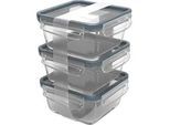 Rotho Frischhaltedose , Blau , Glas , 0,75 l , rechteckig , 16.5x22.8x16.5 cm , BPA-frei, Reach, DIN EN ISO 14001, DIN EN ISO 9001 , lebensmittelecht, wasserdicht, mikrowellenfest, stapelbar, Deckel mit Sichtfenster, verstellbare Inneneinteilung , Küchenzubehör, Vorratsbehälter, Frischhaltedosen