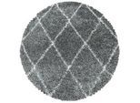 Xxxl Hochflorteppich , Grau , Textil , Raute , rund , Oeko-Tex® Standard 100 , für Fußbodenheizung geeignet, schmutzabweisend, für Hausstauballergiker geeignet, lichtunempfindlich, antistatisch, pflegeleicht, strapazierfähig, leicht zusammenrollbar , Teppiche Und Böden, Teppiche, Runde Teppiche