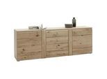 Voleo Sideboard , Eichefarben , Metall , Eiche , furniert, massiv , 2 Fächer , 4 Schubladen , 202x71x44 cm , Beimöbel erhältlich , Wohnzimmer, Wohnwände, Wohnwand-Serien
