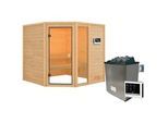 Karibu Sauna , Naturfarben , Holz , Fichte , massiv , 196x187x196 cm , Freizeit & Co, Wellness & Gesundheit, Sauna
