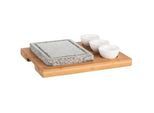 Mäser Heisser Stein 6-Tlg Set , Braun, Schwarz, Weiß , Holz, Stein, Keramik , Bambus , 25x2.5x30 cm , Kochgeschirr, Tischgrills & Fondues, Raclette-grills