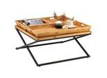 Hom`in Couchtisch , Schwarz, Eichefarben , Holz, Metall, Holzwerkstoff , Eiche , furniert, massiv , quadratisch , eckig , 80x38x80 cm , abnehmbares Tablett , Holzmöbel, Holztische, Wohnzimmertische Holz, Couchtische Holz