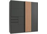 Carryhome Schwebetürenschrank , Graphitfarben, Eiche Artisan , Metall , 5 Fächer , 3 Schubladen , 180x198x65 cm , BQ - Bündnis für Qualität, Made in Germany, DIN EN ISO 9001 , umfangreiches Zubehör erhältlich , Schlafzimmer, Komplette Schlafzimmer und Serien, Schlafzimmerserien
