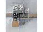 Monee Ölgemälde , Grau, Schwarz, Silberfarben, Weiß , Holz, Metall, Textil, Stein , Tanne , massiv , quadratisch , 55x55 cm , Keilrahmen , Bilder & Rahmen, Bilder, Ölbilder