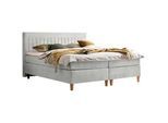 Boxxx Boxspringbett , Graubraun , Textil , Buche , massiv , H3 , 180x200 cm , Stoffauswahl, Topper durchgehend, Matratze in verschiedenen Härtegraden erhältlich, Matratze geteilt , Schlafzimmer, Betten, Boxspringbetten