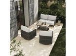 Loungegarnitur Malia Hellgrau/ d.grau Akazie/Metall/Textil