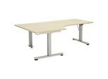 Venda Schreibtisch , Silberfarben, Eichefarben , Metall, Holzwerkstoff , Freiform , Kufe , 120x63.5-128.5x200 cm , Fsc, DIN EN ISO 14001, DIN EN ISO 9001 , höhenverstellbar, seitenverkehrt montierbar , Büromöbel, Schreibtische, Höhenverstellbare Schreibtische