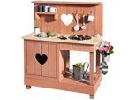 Xxxl Matschküche , Rosa , Holz, Metall , Zypresse , massiv , 40x90x80 cm , EN 71 , mit Holzschutz vorbehandelt , Spielzeug, Holzspielzeug