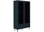 Mid.you Vitrine , Blau , Glas, Holzwerkstoff , 6 Fächer , 2 Schubladen , 100x183x40 cm , stehend , Esszimmer, Vitrinen, Vitrinenschränke
