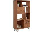 Ambia Home Regal , Akaziefarben, Bronzefarben , Metall , Akazie , massiv , 3 Fächer , 2 Schubladen , 80x155x35 cm , Beimöbel erhältlich , Wohnzimmer, Regale, Bücherregale
