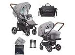 Gesslein Kinderwagenset , Braun, Weiß, Hellgrau, Mintgrün , Textil , 57x129x100 cm , EN 1888, UV 50+, Made in Germany , Feststellbremse, Federung, kugelgelagerte Räder, für Babyschale geeignet, Griff in Lederoptik, Reflektorstreifen,5-Punkt-Gurt, Gurtschoner, Schutzbügel abnehmbar, Verdeck abnehmbar, Sichtfenster, Sitz umsetzbar,Matratze, Bezug abnehmbar und waschbar , Baby On Tour, Kinderwagen, K