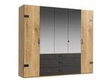 Mid.you Drehtürenschrank , Graphitfarben, Eichefarben , Metall , 3 Fächer , 3 Schubladen , 250x216x58 cm , BQ - Bündnis für Qualität, Made in Germany, DIN EN ISO 9001 , in verschiedenen Größen erhältlich, Schrankfront mit Spiegel , Schlafzimmer, Komplette Schlafzimmer und Serien, Schlafzimmerserien