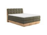 Xxxl Boxspringbett , Grün , Textil , Eiche , massiv , H3 , 7-Zonen , 180x200 cm , Fsc , Bettkasten, Matratze, gepolstertes Kopfteil, Topper durchgehend , Schlafzimmer, Betten, Boxspringbetten