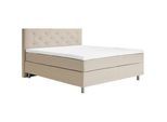 Welnova Boxspringbett , Beige , Textil , H4 , 7-Zonen , 180x200 cm , Stoffauswahl, Topper durchgehend, in verschiedenen Größen erhältlich , Schlafzimmer, Betten, Boxspringbetten